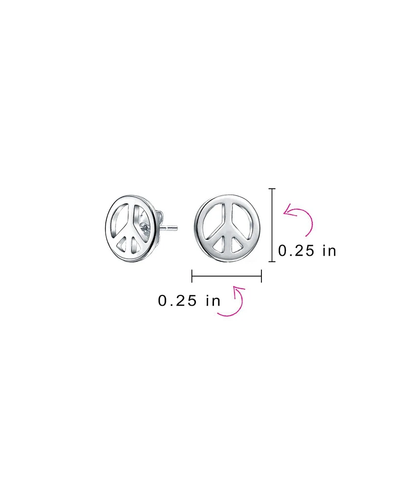 Bling Jewelry Dainty World Peace Sign Stud Earrings in 14K Gold & Sterling Silver