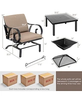 Gymax 5PCS Cushioned Patio Dining Set Heavy-Duty Rocking Chairs with 4-in-1 Fire Pit Table