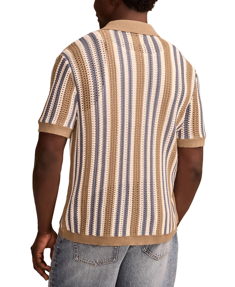 Lucky Brand Men's Short Sleeve Striped Cardigan Sweater