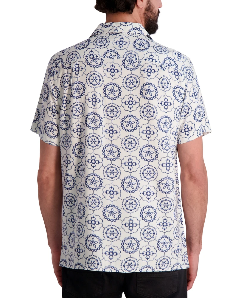 Karl Lagerfeld Paris Men's Medallion Print Pattern Short-Sleeve Shirt