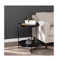 Round End Table with Shelf in Wood and Iron for Living Room or Office