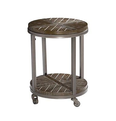 Wood and Iron Round End Table with Shelf for Living Room or Bedroom