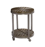 Wood and Iron Round End Table with Shelf for Living Room or Bedroom