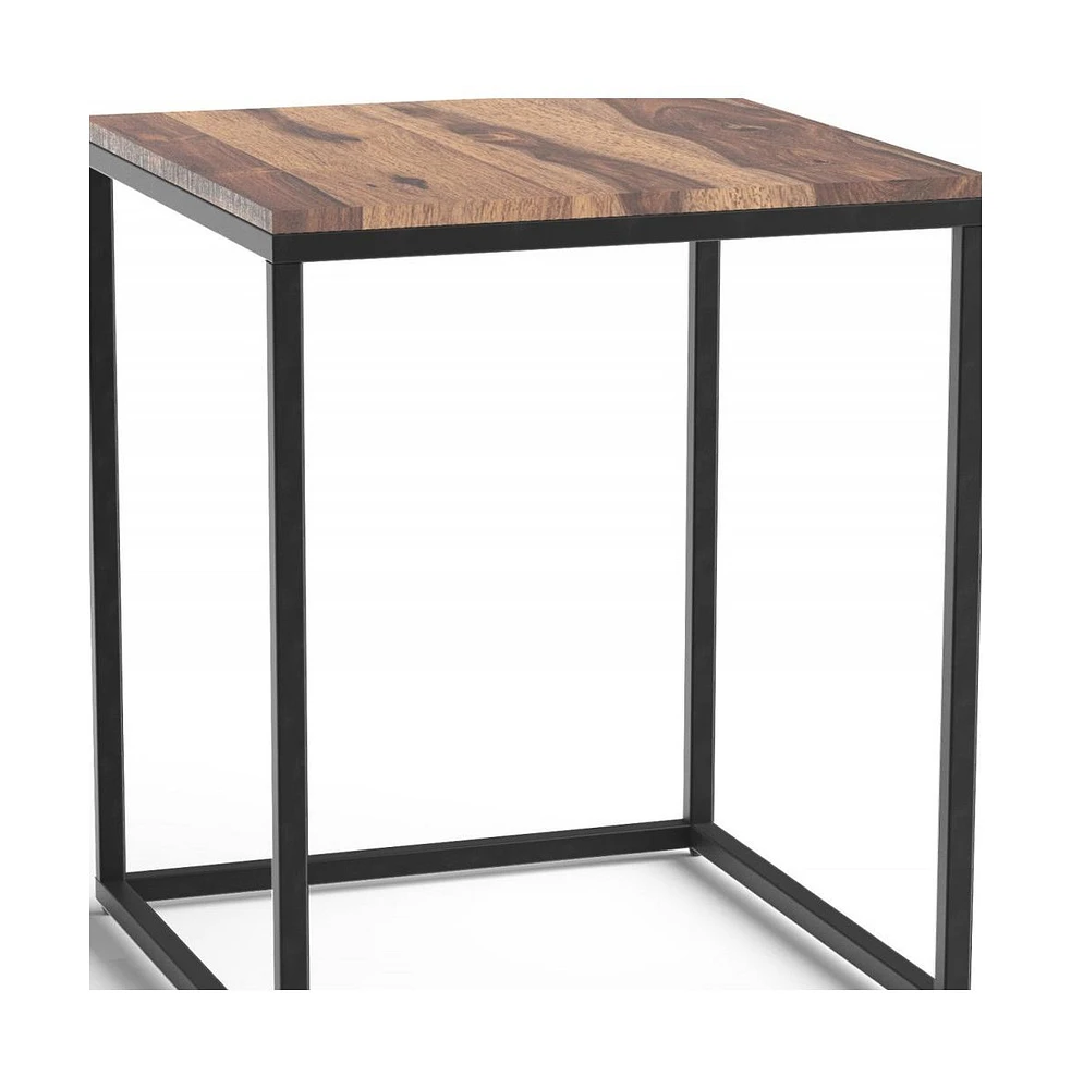 Sturdy Iron and Wood End Table – Square Design for Living Room