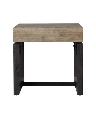 Square Wood and Iron End Table for Modern Living Room or Office