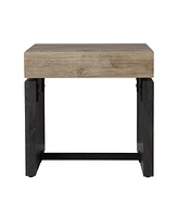 Square Wood and Iron End Table for Modern Living Room or Office