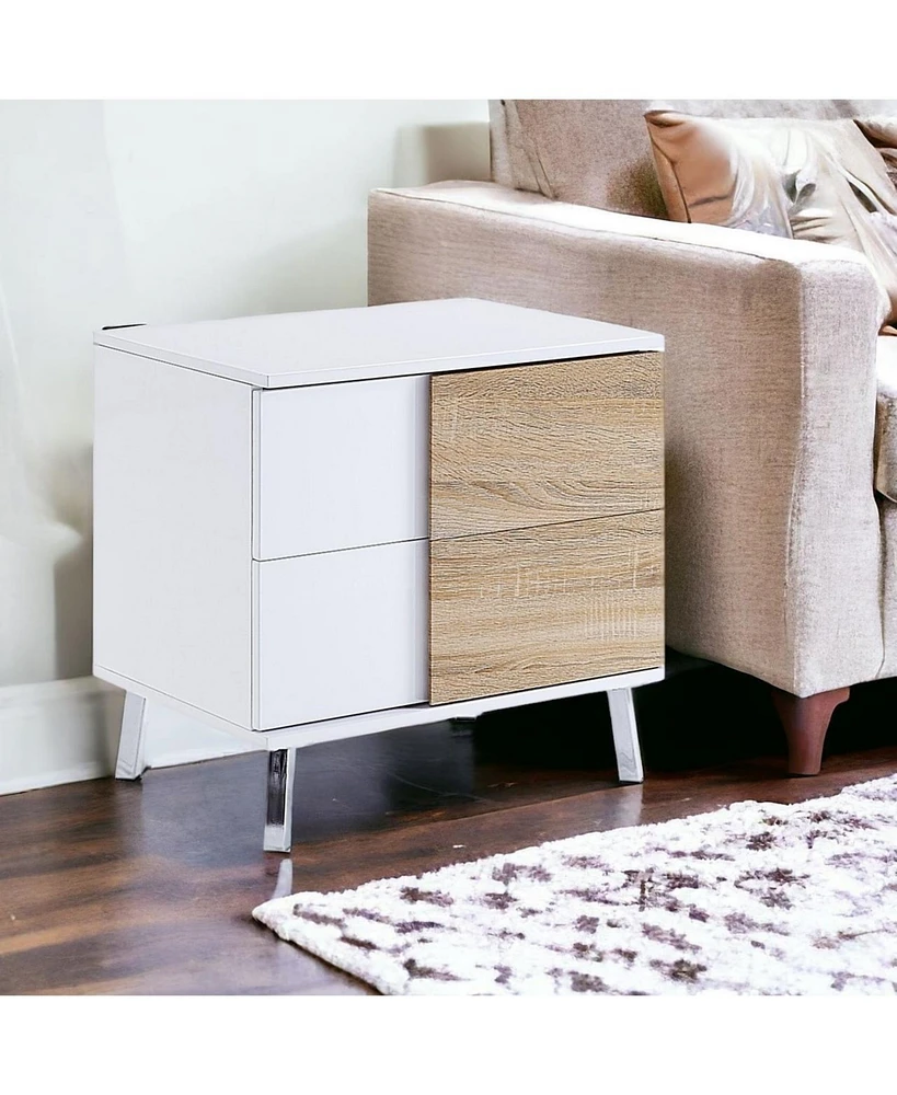 Modern Wood Look Rectangular Side Table with Dual Storage Drawers