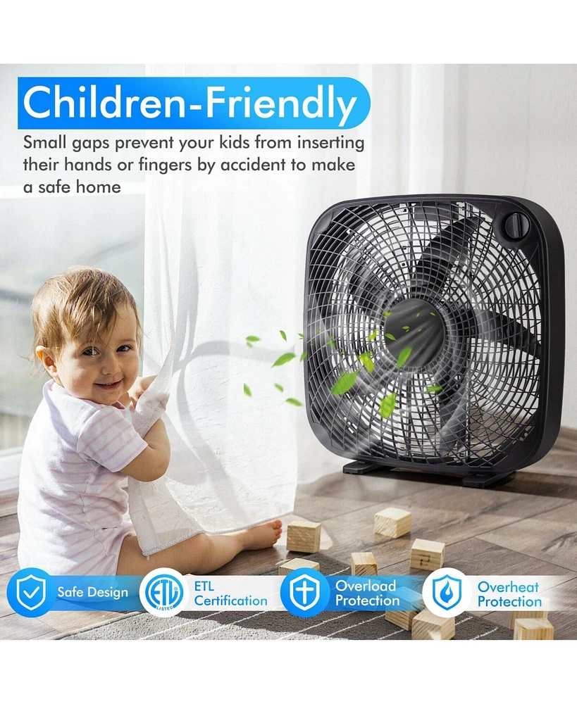20 Inch Box Portable Floor Fan with 3 Speed Settings and Knob Control