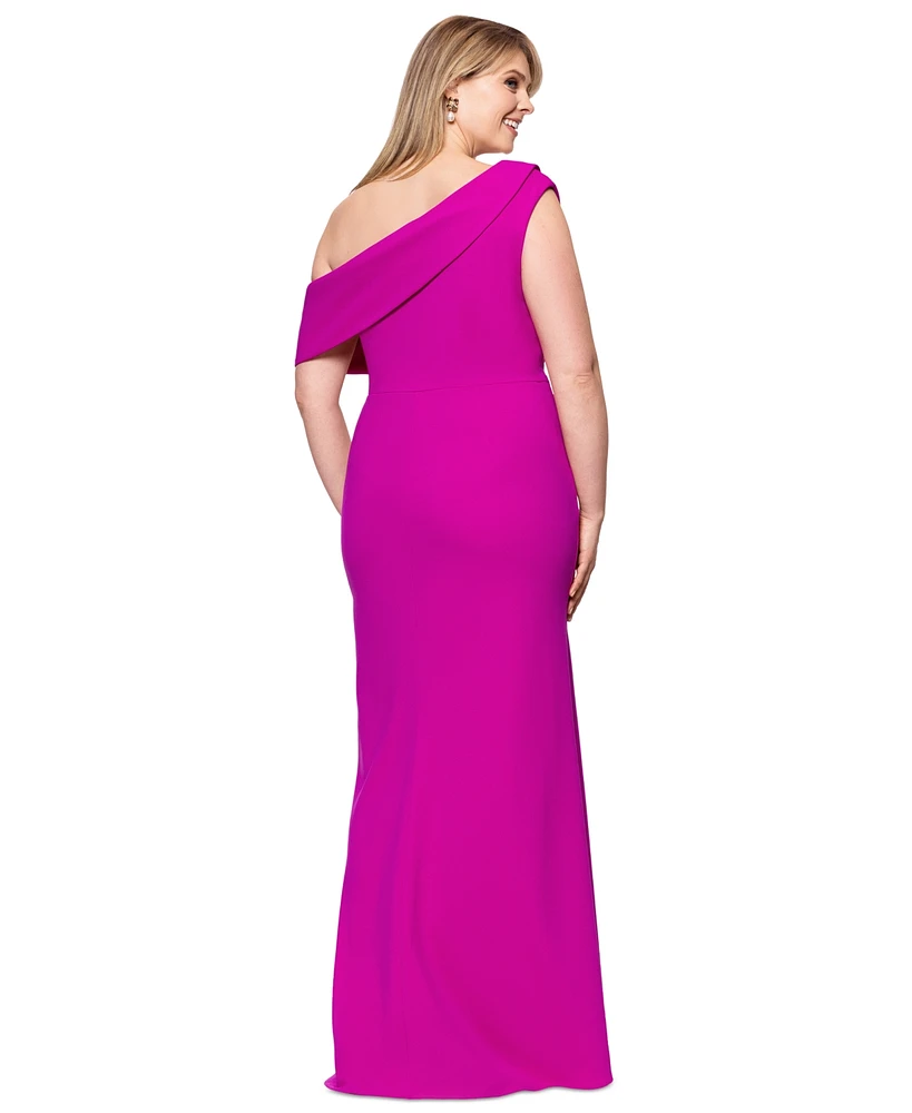 Betsy & Adam Plus Asymmetric High-Low Gown