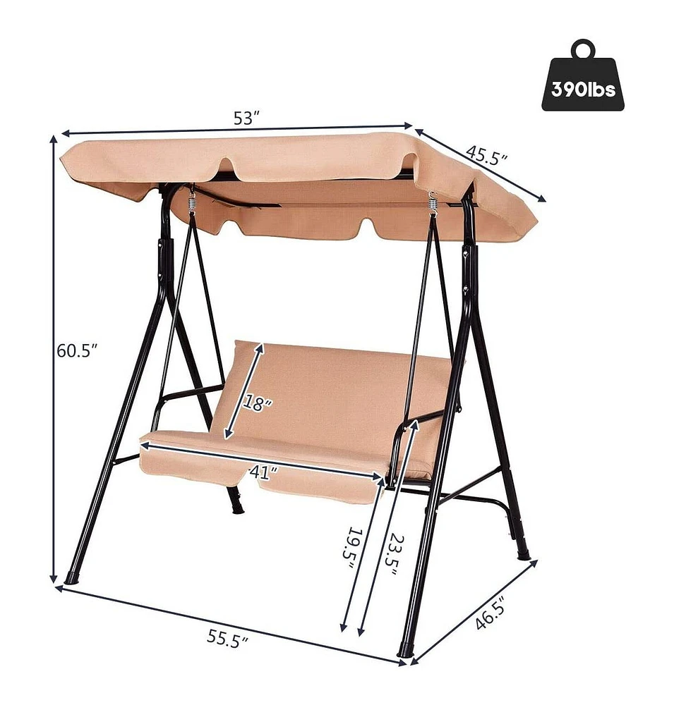 2 Person Weather Resistant Canopy Swing for Porch Garden Backyard Lawn