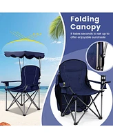 Portable Folding Beach Canopy Chair with Cup Holders