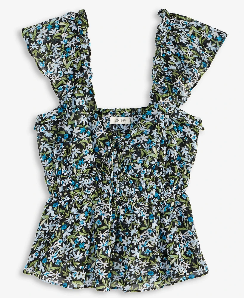On 34th Women's Floral Flutter-Sleeve Tie Tank, Exclusively at Macy's