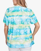 Ruby Rd. Plus Size Batik Embroidered Tie Dye Puff Print Top