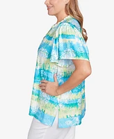 Ruby Rd. Plus Size Batik Embroidered Tie Dye Puff Print Top