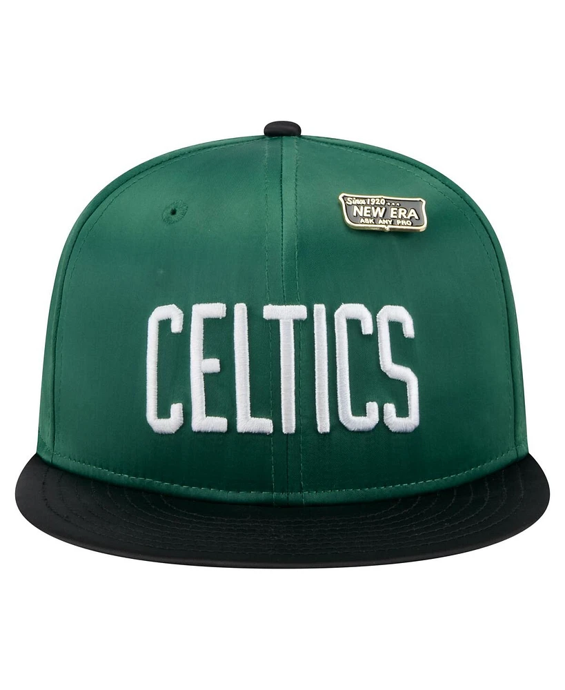 New Era Men's Kelly Green/Black Boston Celtics Throwback Satin Vintage Pin Two-Tone 59FIFTY Fitted Hat