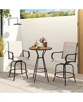 Gymax Outdoor Swivel Bar Stool Set of 4 w/Breathable Fabric and Heavy Duty Metal Frame
