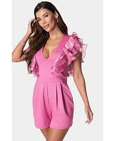 Bebe Women's Organza Ruffle Romper