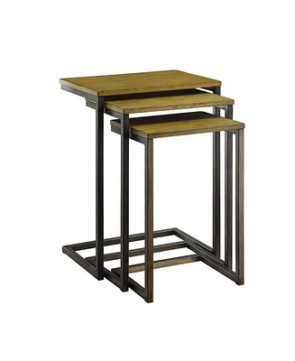 Set of Three Nested End Tables Solid Wood Tops with Steel Frames For Home Style