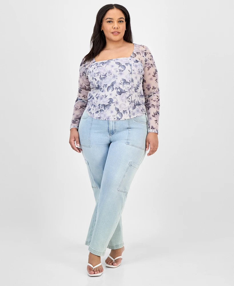 Full Circle Trends Trendy Plus Square-Neck Floral-Print Top