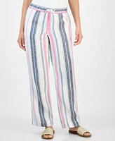 Charter Club Petite Striped Drawstring Linen Pants, Exclusively at Macy's