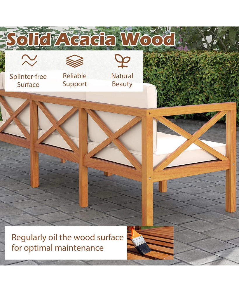 Outdoor 6 Pieces Acacia Wood Patio Sectional Furniture Set