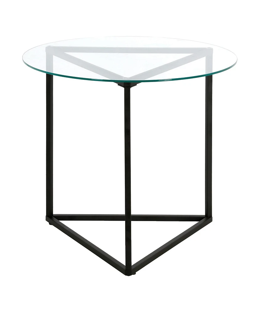 Modern Round End Table with Tempered Glass Top and Steel Frame