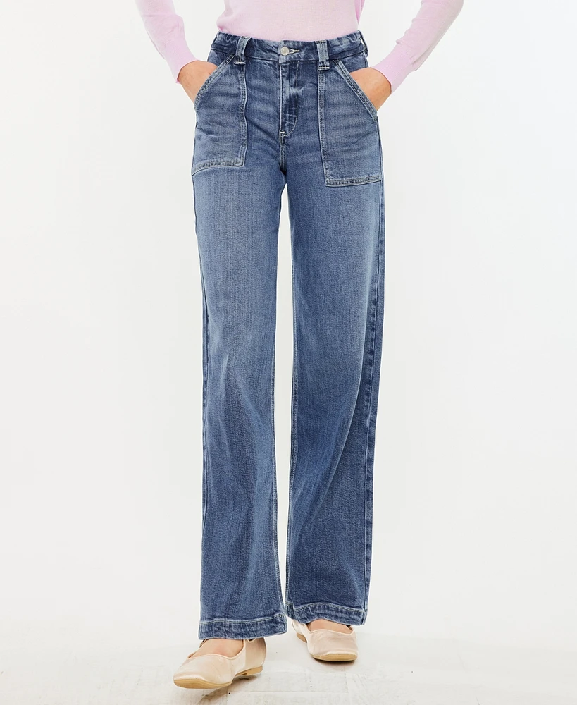 Kancan Women's High Rise Wide Leg Pull On Jeans