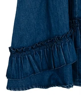Rare Editions Big Girls Denim Ruffle With Asymmetrical Skirt Dress