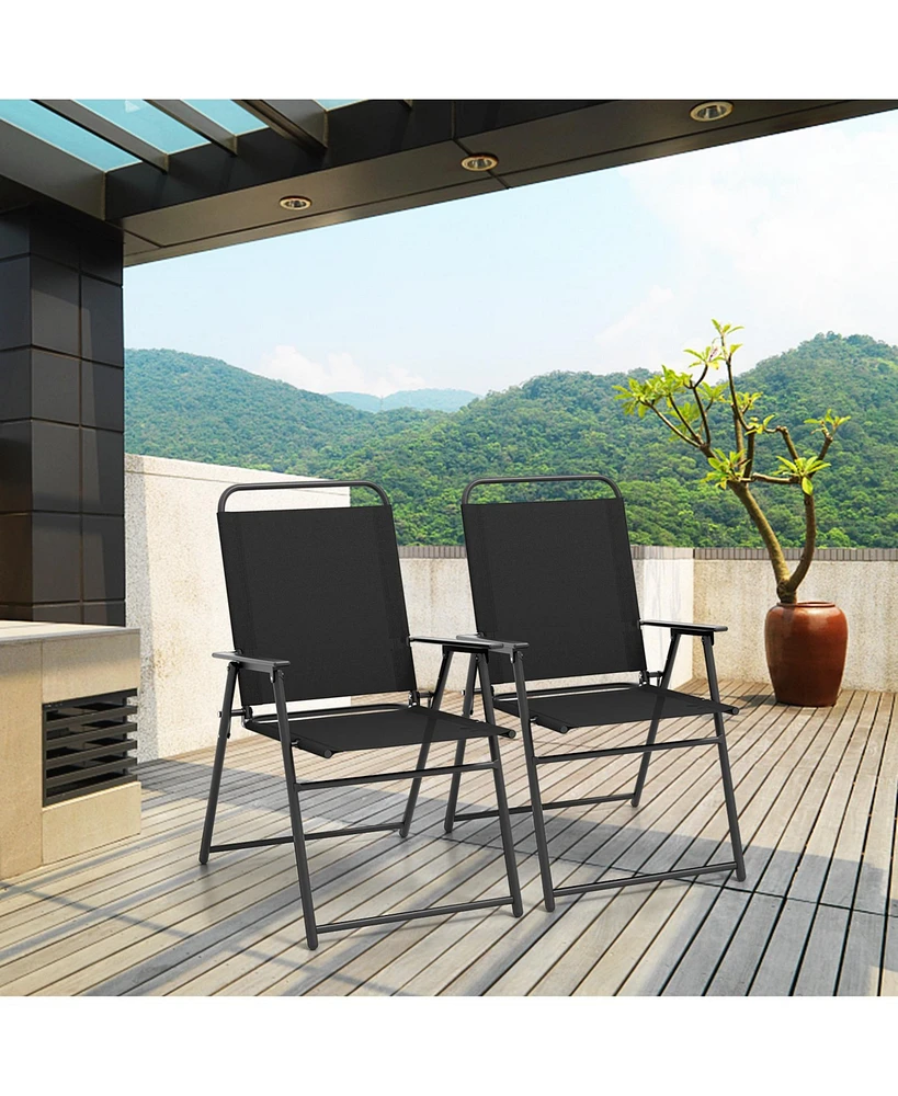 Outdoor Folding Sling Chairs with Armrest and Backrest-Black