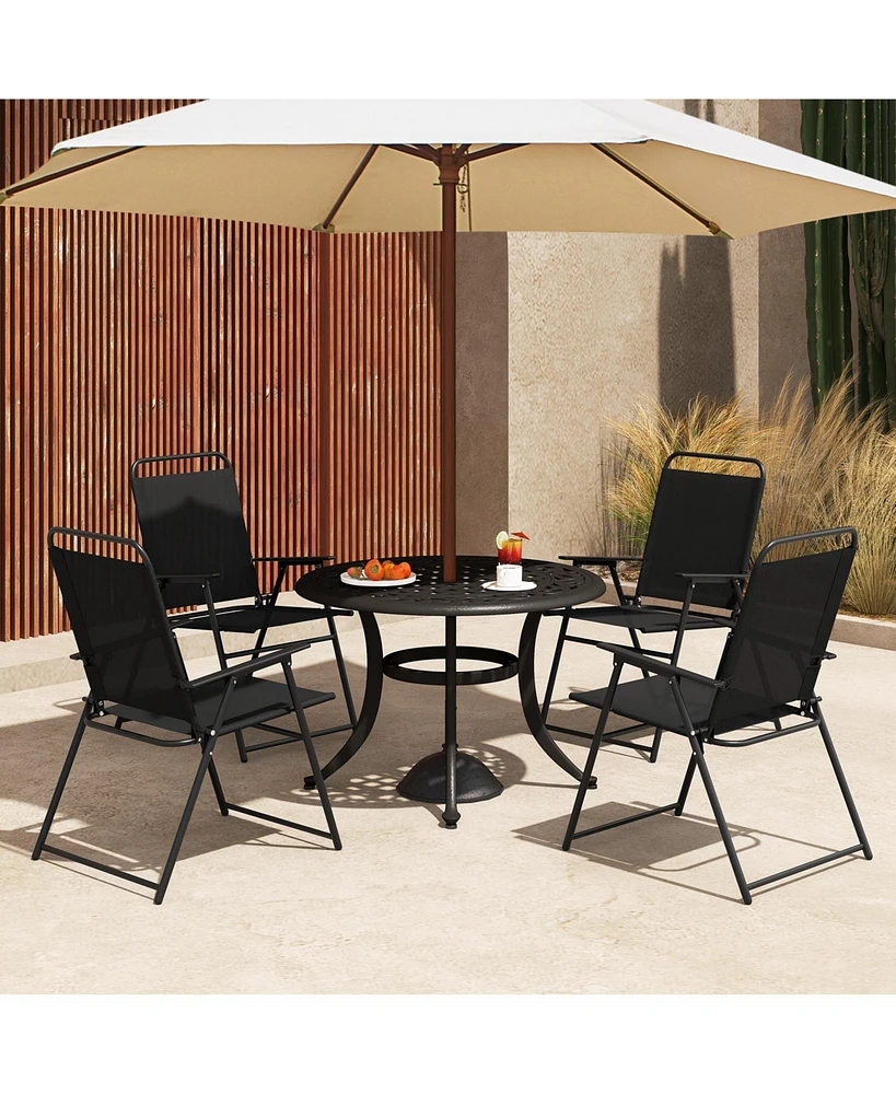 Outdoor Folding Sling Chairs with Armrest and Backrest-Black