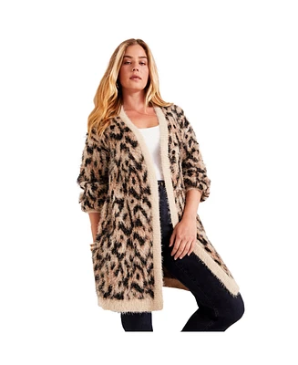 June + Vie Women's Leopard-Print Eyelash Cardigan