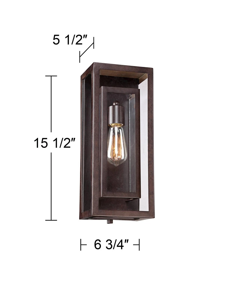 Double Box Rustic Industrial Farmhouse Outdoor Wall Light Fixtures Set of 2 Bronze 15 1/2" Clear Glass for Exterior Barn Deck House Porch Yard Pa