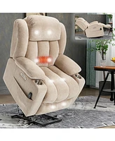 Chenille Power Lift Recliner, Massage & Heat, Usb, Cup Holders