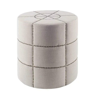 Linen Round Footstool Ottoman for Living Room Bedroom or Lounge Area Seating