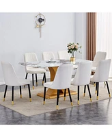 71" Pandora Glass Dining Set: Table & 8 White Pu Chairs