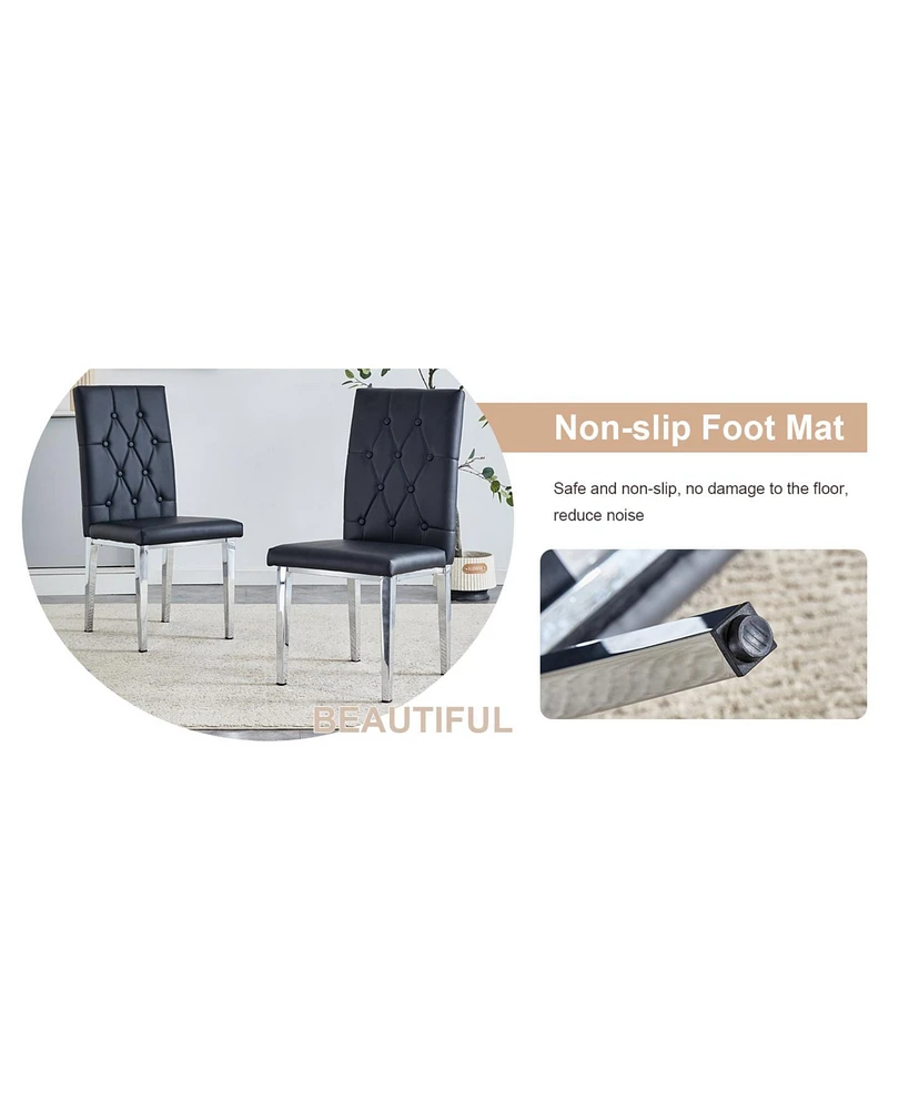 Modern Glass Dining Table Set with 4 Black Chairs