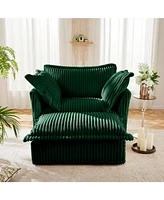 Green Corduroy Armchair Set with Ottoman