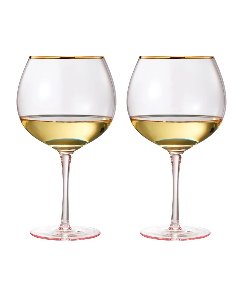 The Wine Savant Gold Rim Vintage Stemmed Wine Glasses, Set of 2