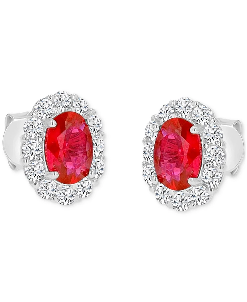 Cubic Zirconia Green Stone Oval Halo Stud Earrings Sterling Silver