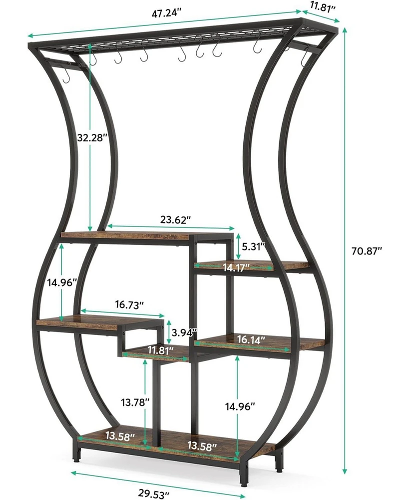 Tribesigns 6-Tier Plant Stand, 70.9 Inch Tall Plant Shelf with 10 Hanging Hooks, Vase Shape Ladder Plant Stand, Multi-Purpose Plant Display Rack for I