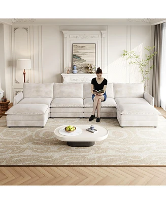 Corduroy 4-Seater Cloud Couch with Footrests & Cushions