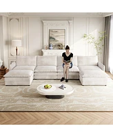 Corduroy 4-Seater Cloud Couch with Footrests & Cushions