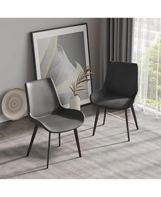 Modern Dining Chair Living Room Black Metal Leg Dining Chair-Grey-4 Pieces/Ctn