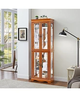 Lighted Glass Curio Display Cabinet, Display Cabinet, Glass Storage Cabinet Glass Wine cabinet Wood Frame Toy Display for Living Room, Kitchen, Pantry