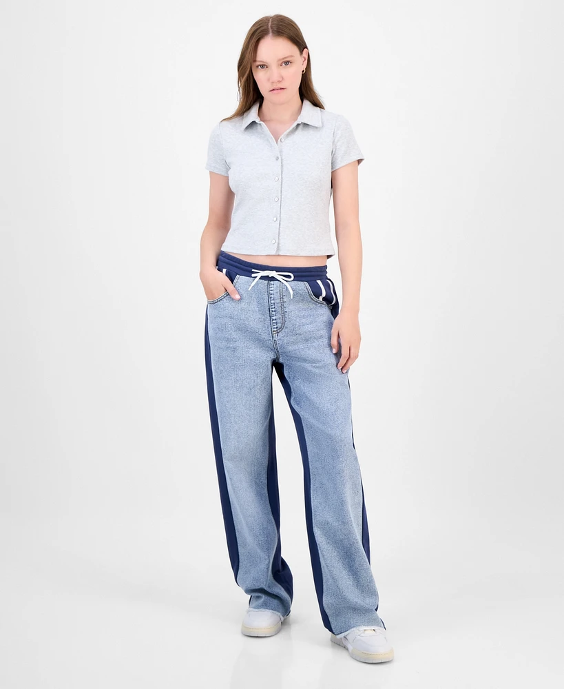 Tinseltown Juniors' Mixed Media Denim Sweatpants