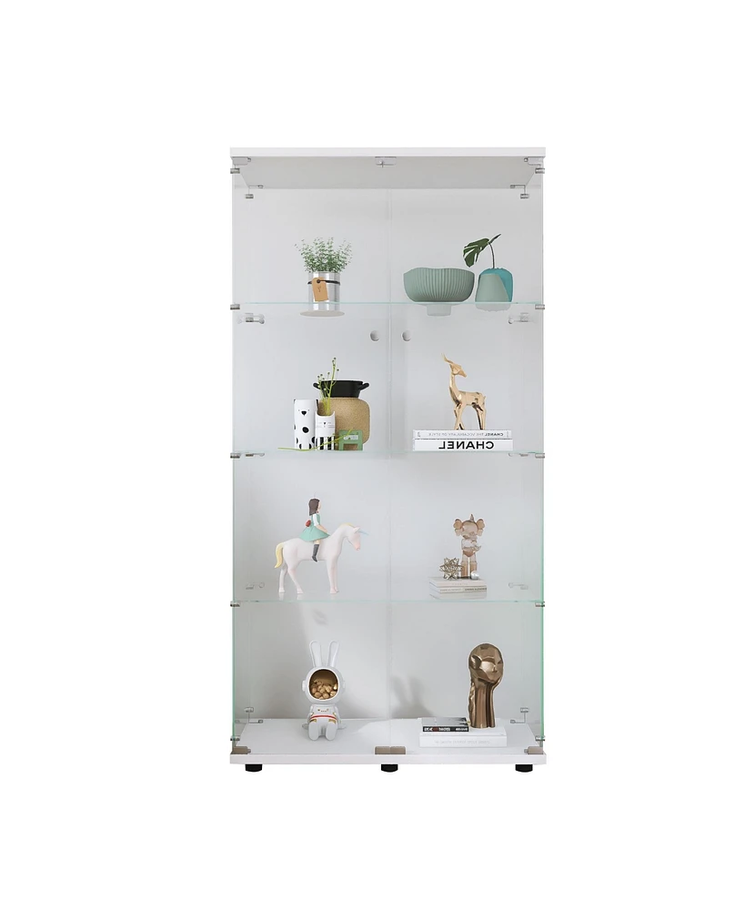 Two-door Glass Display Cabinet 4 Shelves with Door, Floor Standing Curio Bookshelf for Living Room Bedroom Office, 64.7" 31.7" 14.3", W