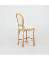 French Country Wooden Barstools With Upholstered Seating, Beige and Natural,set of 2