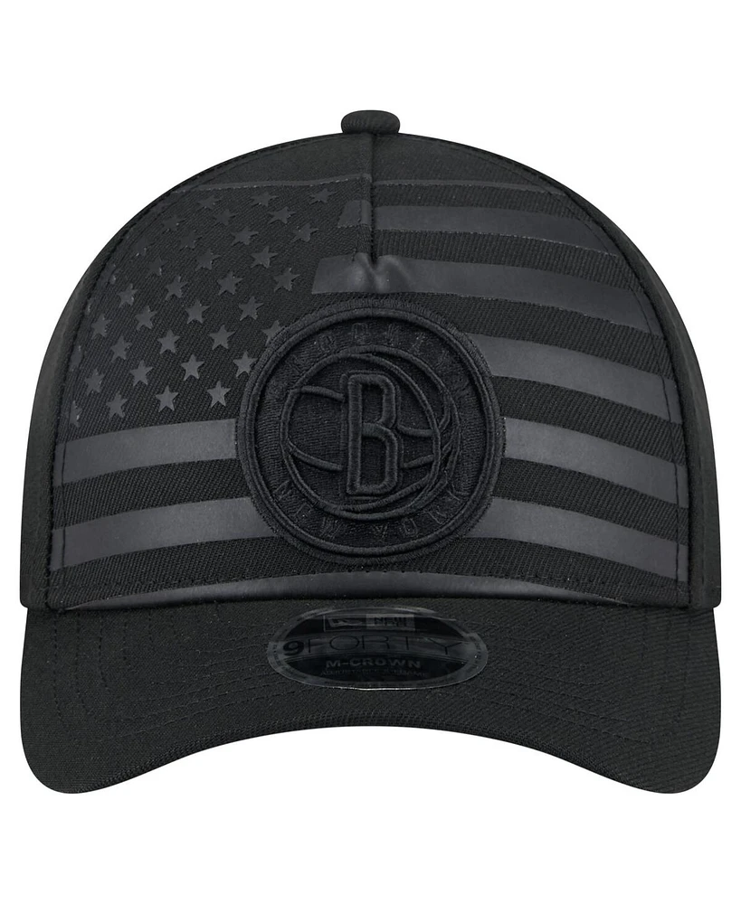 New Era Men's Black Brooklyn Nets Game Day Flag A-Frame 9FORTY Adjustable Hat