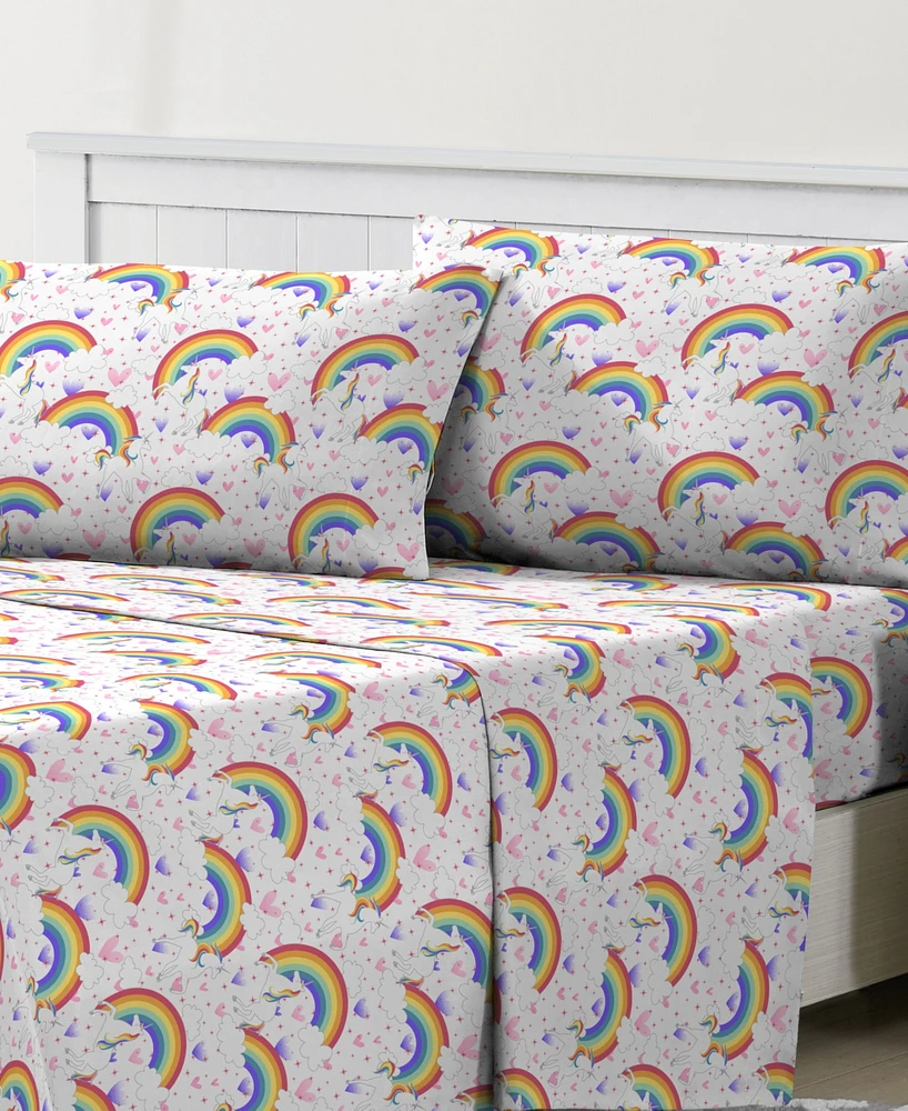Dream Factory Unicorn Rainbow 3-Pc. Sheet Set, Twin