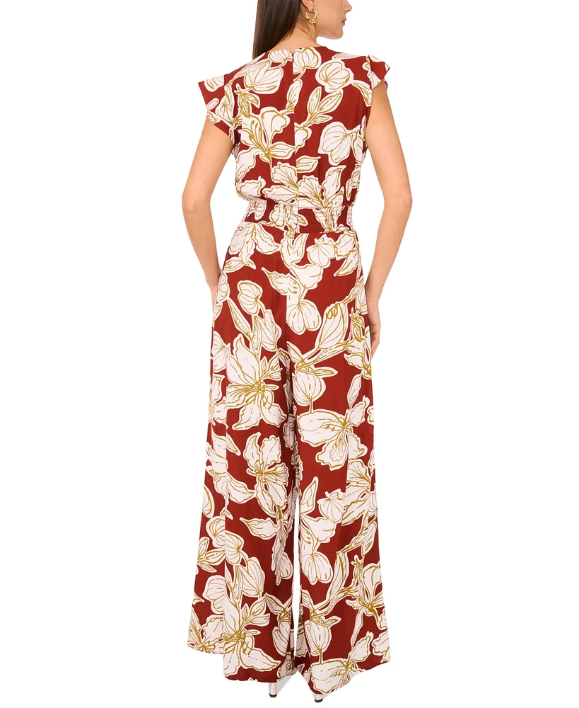 Vince Camuto Women's Printed Smocked-Waist Wide-Leg Jumpsuit